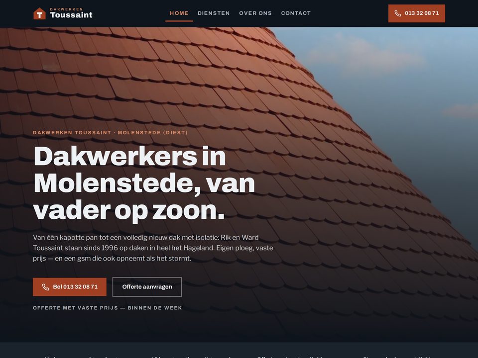 Startpagina van demo-site Dakwerken Toussaint