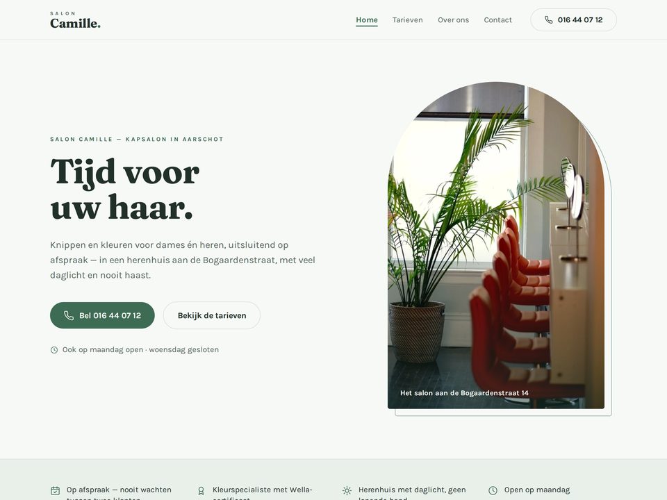 Startpagina van demo-site Salon Camille