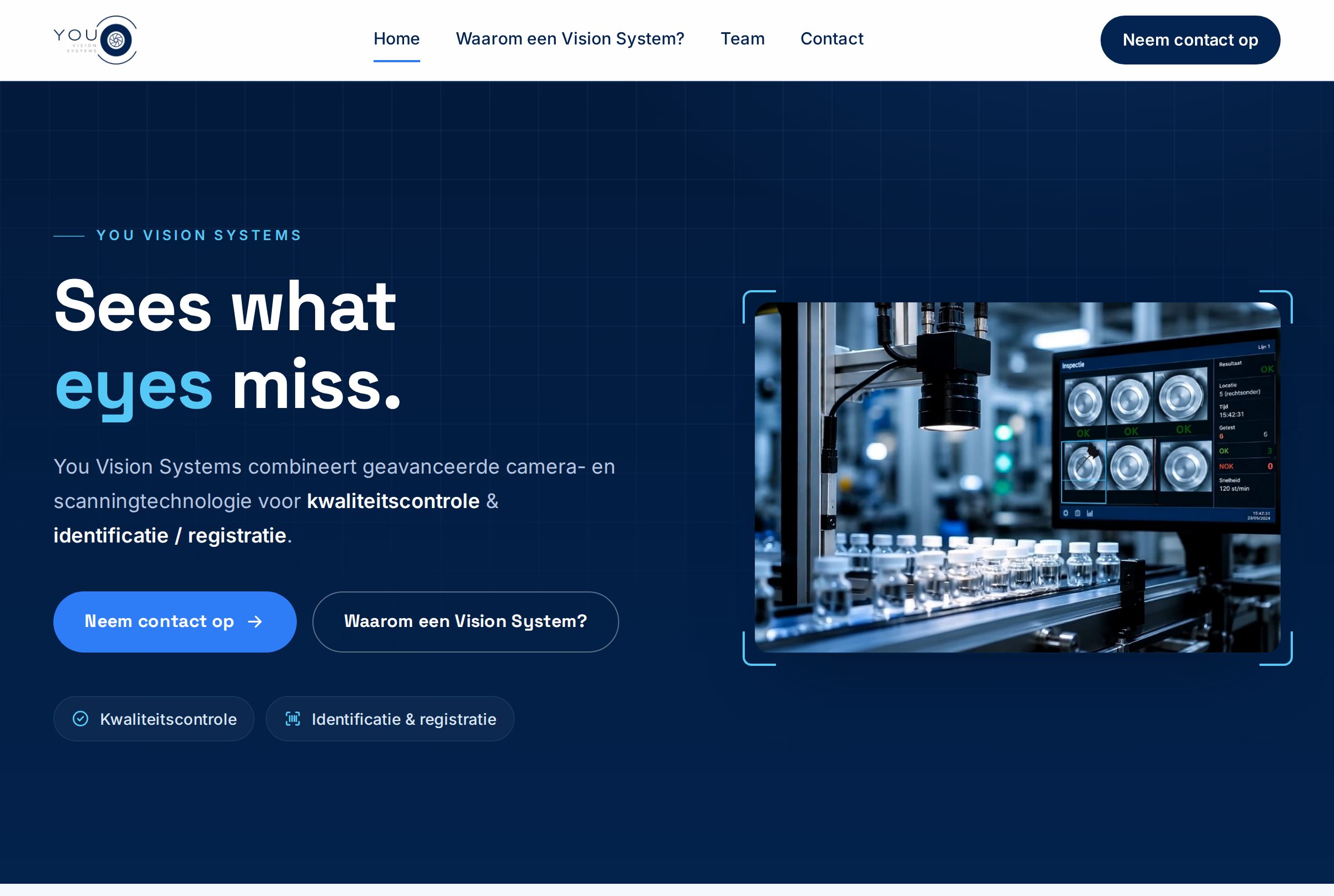 Startpagina van youvisionsystems.com, de website die wij voor You Vision Systems bouwden